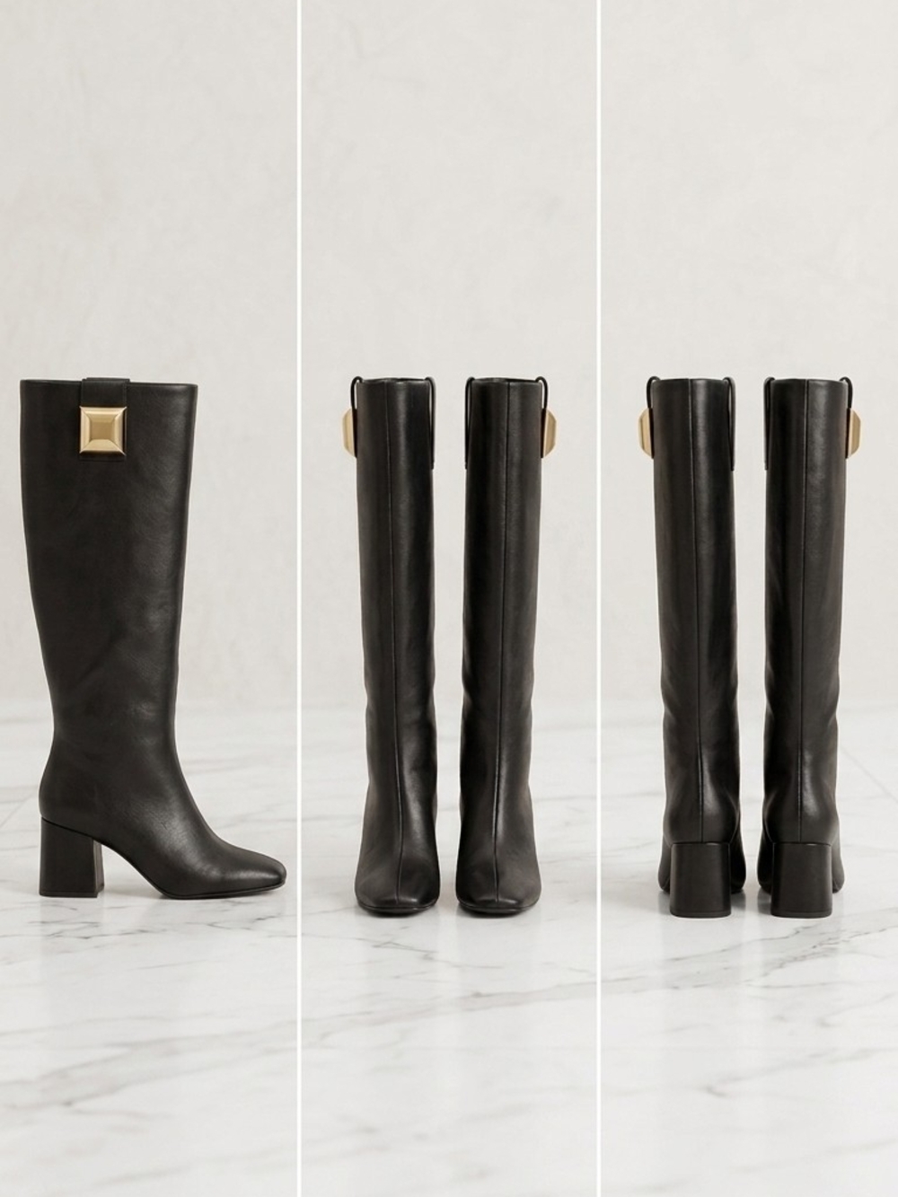 Katy Perry Collections Black Over-the-Knee Leather Boots with Gold Accent